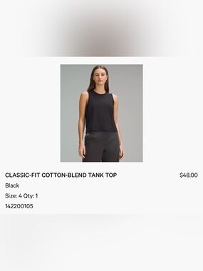 Lululemon Classic Fit Cotton Blend Tank Sz 4